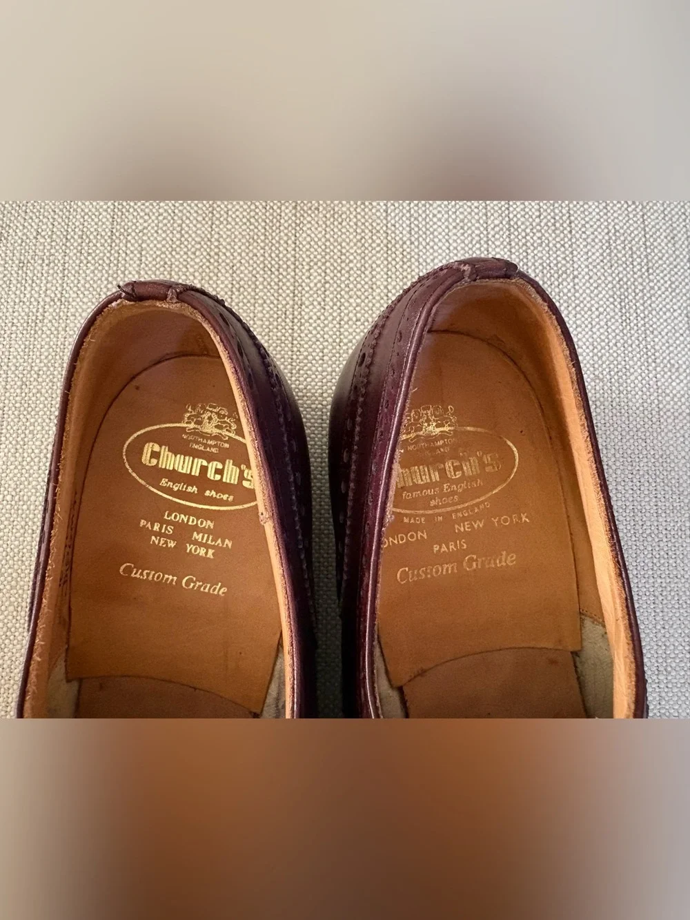 Church's Custom Made Diplomat Burgundy Brown Cap Toe Oxford Dress Shoe US 8.5D